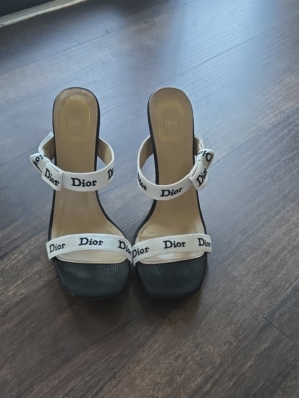 Dior Black Sandals with White Logo Straps Size 37